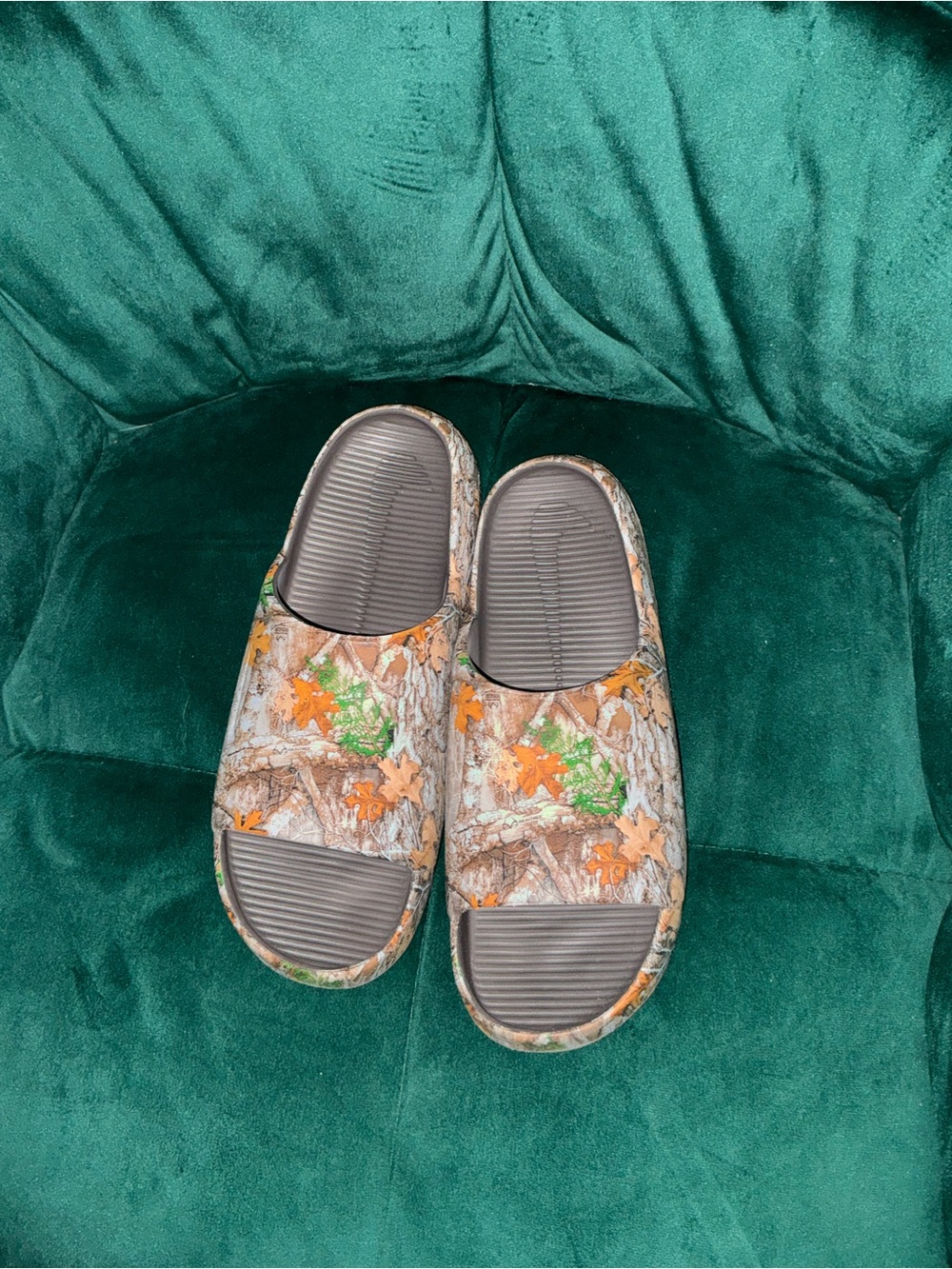 Nike unisex Camo Slide Sandals in Orange & Green Accents